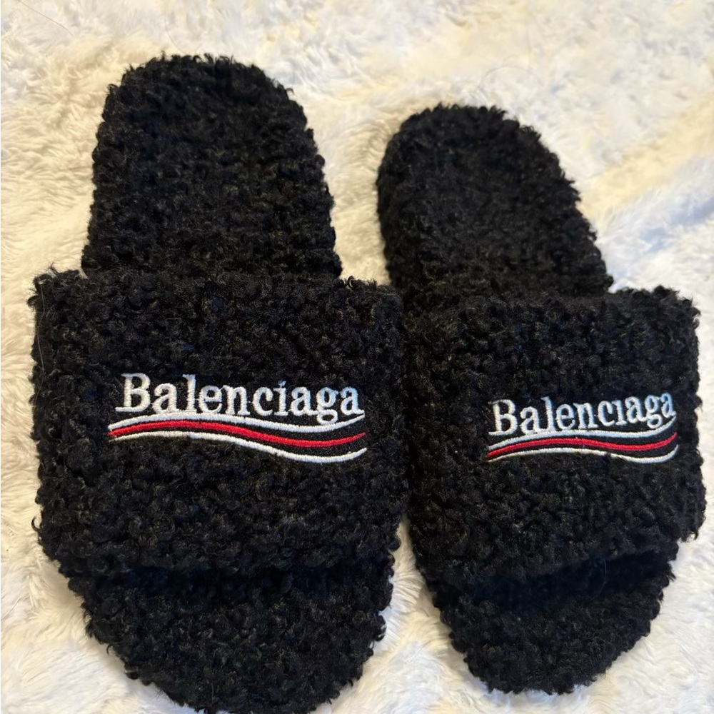 Balenciaga Black Fuzzy Slippers